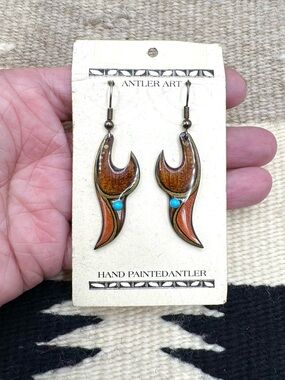 Handmade Southwestern Sterling Silver Turquoise Antler Dangle Earrings